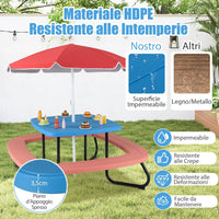 Tavolo da Picnic per Bambini con 8 Posti 125 × 125 × 100-160 cm, Tavolino Bambini in HDPE con Ombrellone Regolabile e Pieghevole, Struttura in Metallo e 4 Panchine (tavolo blu)