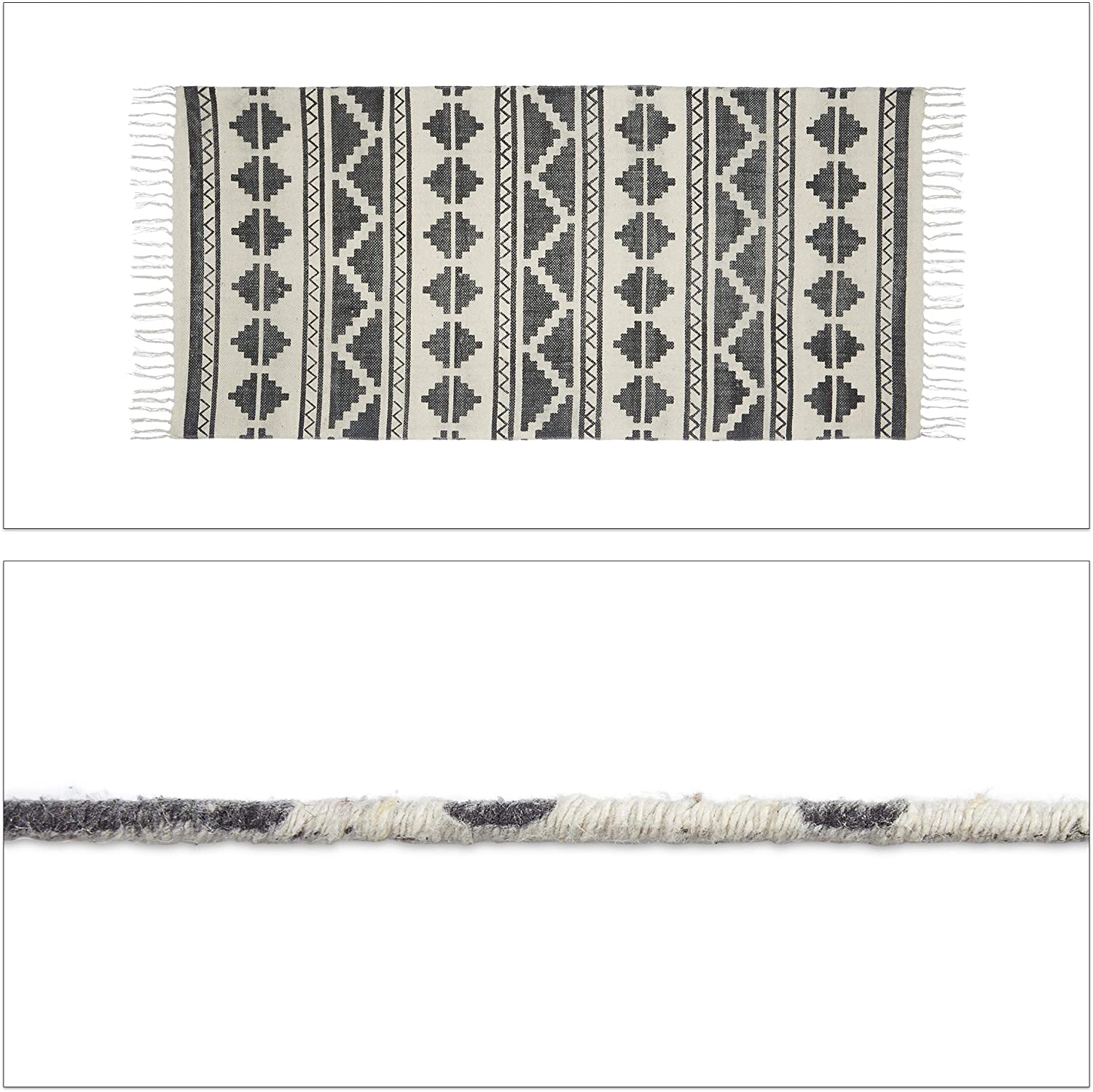 Tappeto runner con stampa geometrica per corridoio soggiorno 70 x 145 cm cotone bianco 13_0002833_2