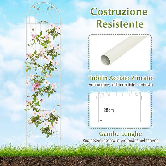 Grigliati per Rampicanti 180 x 50 CM, Set di 2 Tralicci di Metallo Antiruggine per Piante Rampicanti, Rose e Verdure, Decorazione Esterna per Giardino, Cortile e Patio (Bianco)