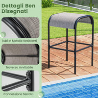Set di 2 Sgabelli da Giardino,Sgabello da Giardino in Tessuto Texlilene, Sgabello da Bar da 76 cm, con Seduta Curva in Tessuto, Struttura in Metallo, Portata 180 kg, 47 x 47 x 76 cm