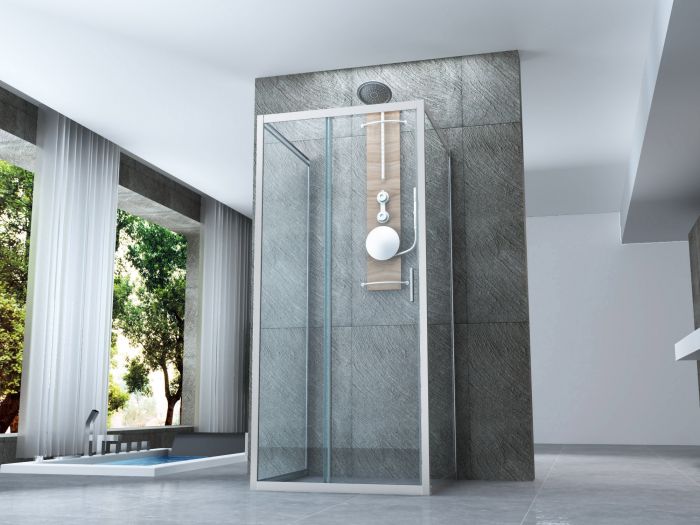 Box doccia Cristallo 6 mm - 3 lati due fissi piu' porta scorrevole Trasparente - Misura: 70 x 140 x 70 x h190 cm 