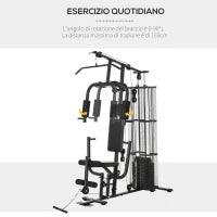 Stazione Fitness Palestra Multifunzione per Allenamento a Casa e Professionale, Acciaio 150x110x210cm Nero