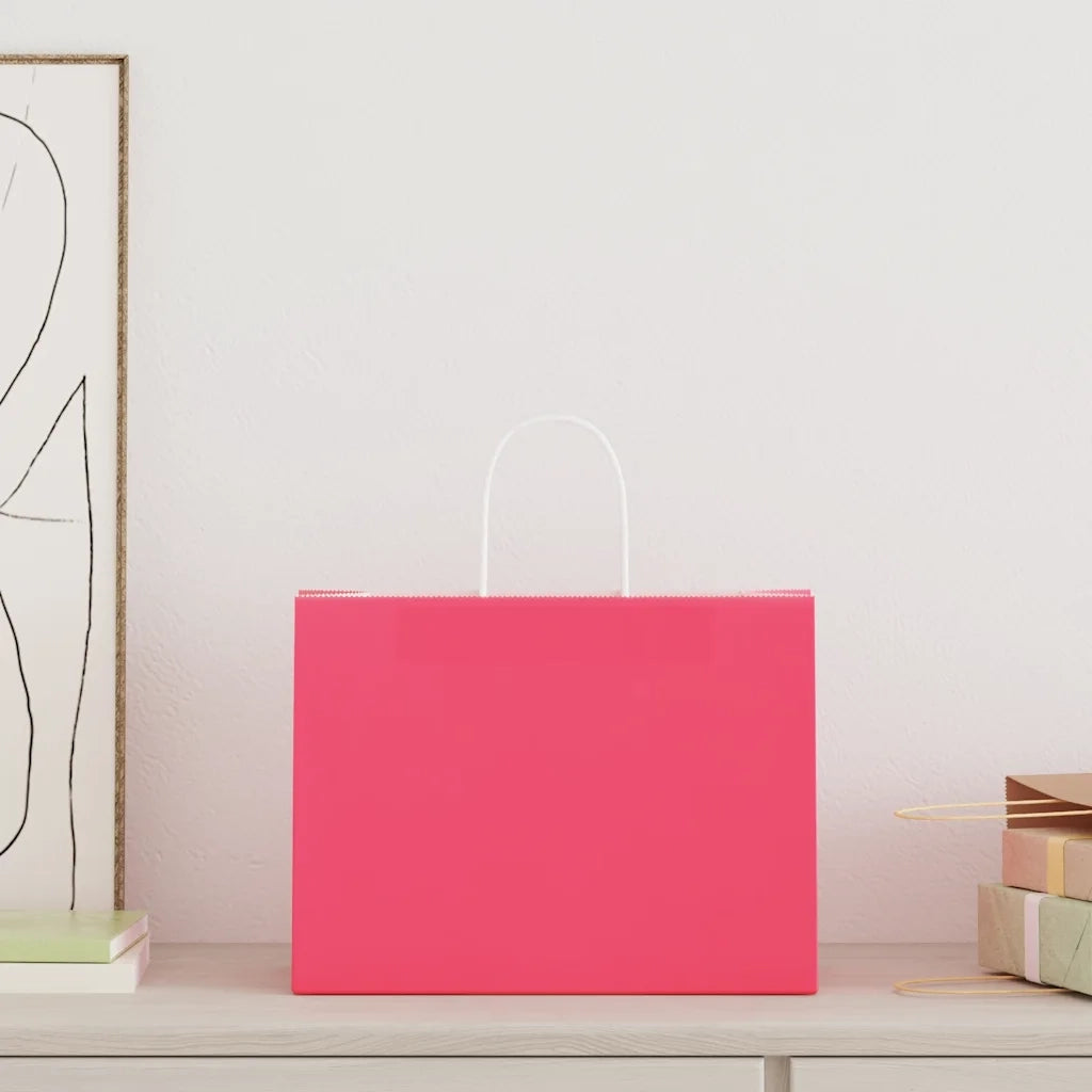 Sacchetti di Carta 250 pz con Manici Rosa 32x17x25 cm