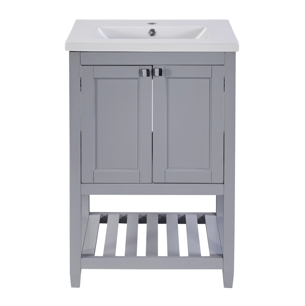Mobile bagno ULEVR con lavabo in ceramica e base a pavimento, grigio chiaro e bianco