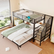 Letto a castello 90 × 200 cm con letto estraibile 180 × 200 cm, scale contenitore e tasca laterale, senza materasso, nero