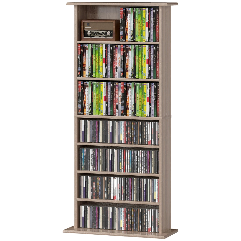 Libreria per CD DVD ¨C Xylo ¨C legno naturale 8 scomparti ripiani regolabili 58x24x126 cm