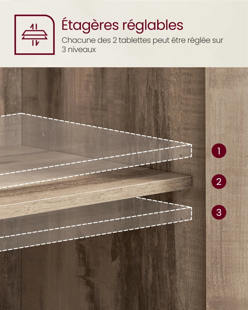 Mobile contenitore/credenza 35 x 100 x 75 cm con armadio a 3 ante per sala da pranzo soggiorno cucina ingresso struttura in acciaio stile industriale marrone 12_0006429