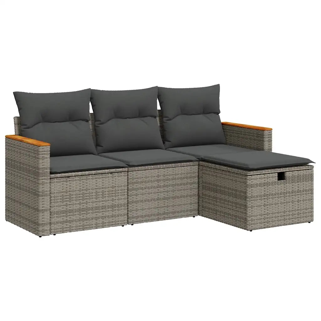 Set Divani da Giardino 4 pz | Set Salotto da Giardino con Cuscini in Polyrattan Grigio