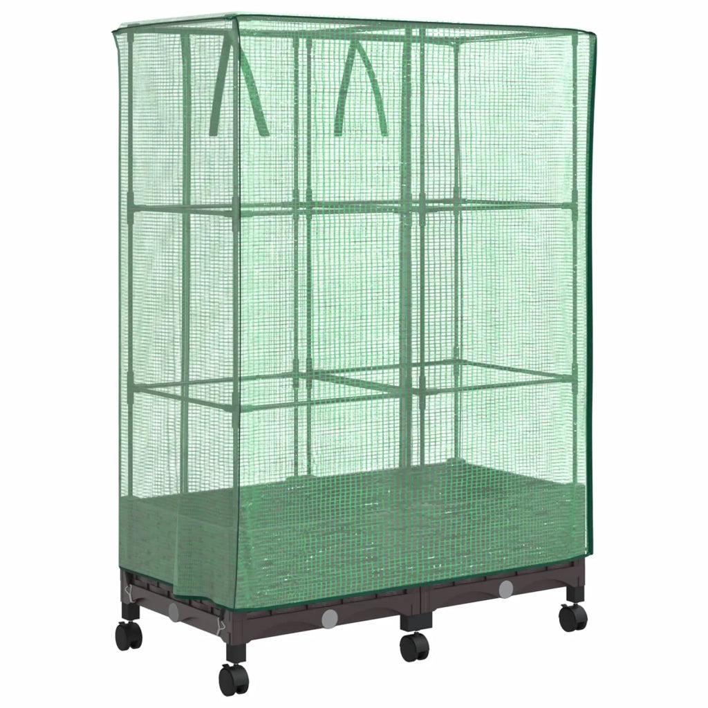 Vaso da Giardino con Copertura per Serra e Ruote 2 pz Marrone 3422974