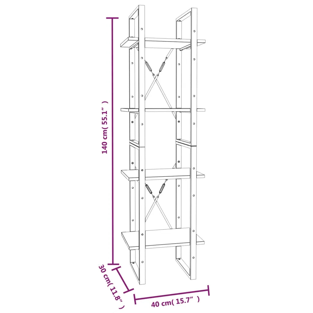 Libreria 4 Ripiani-Scaffale per Libri-Mobile di Stoccaggio Grigio Sonoma 40x30x140 cm Legno Multistrato