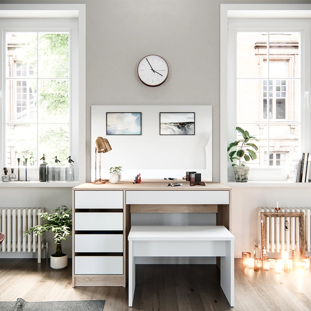 Vicco Tavolo da toeletta Bianco/Sonoma 120 cm con panca