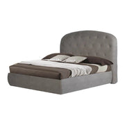 Letto matrimoniale contenitore Button1 grigio chiaro con testiera arrotondata