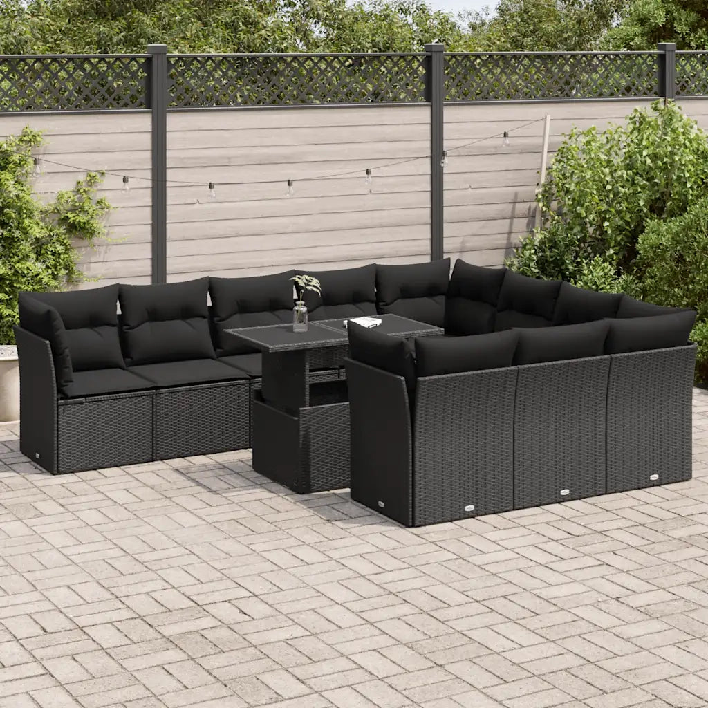 Set Divani da Giardino 11 pz con Cuscini in Polyrattan Nero 3326226