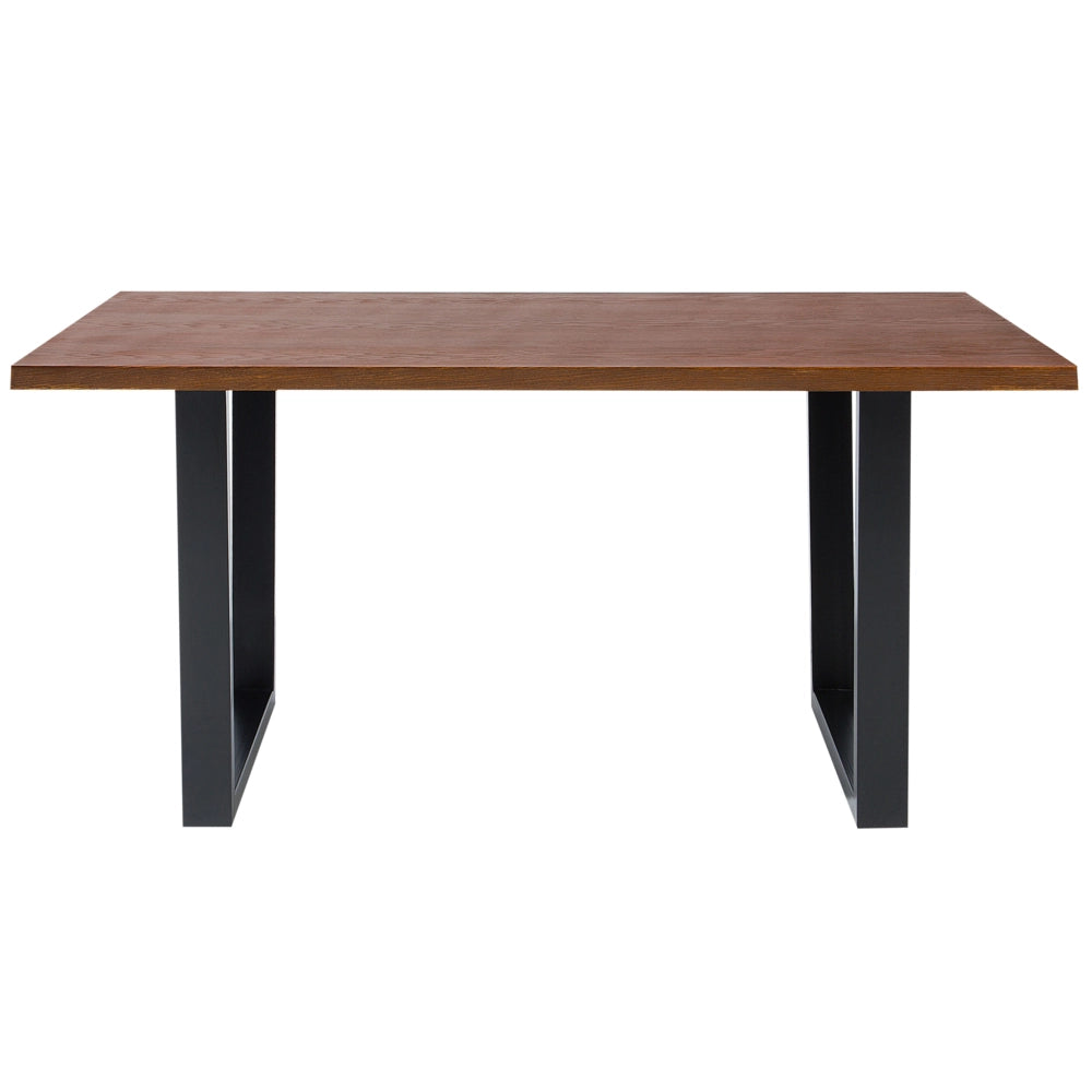 Tavolo da pranzo con piano in noce scuro e gambe a slitta in metallo nero 160 x 90 cm Industriale moderno