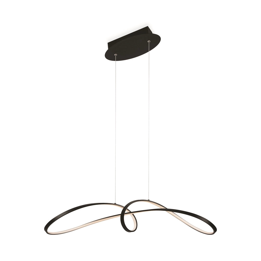 Lampadario A Sospensione Moderno Curve Alluminio Nero 1 Luce Led 42W
