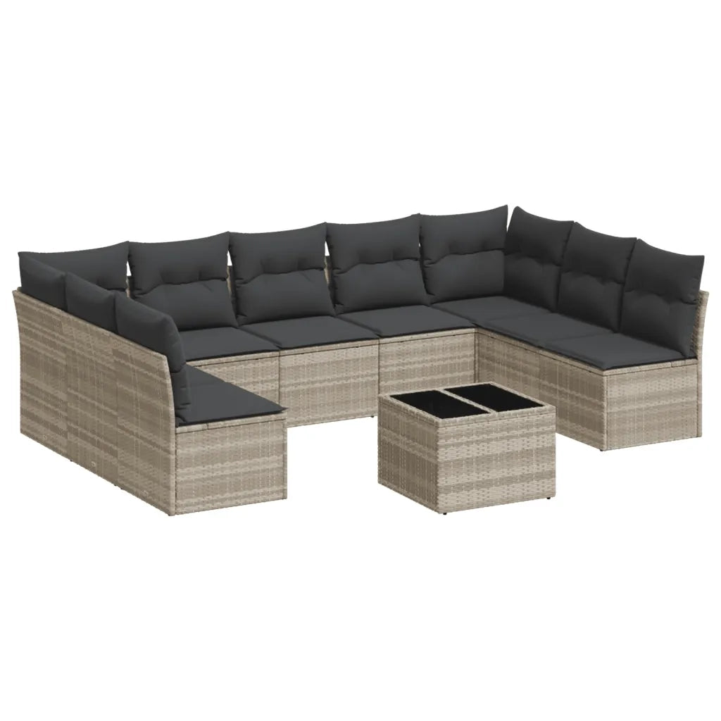 Set Divano Giardino 10 pz con Cuscini Grigio Chiaro Polyrattan 3249921