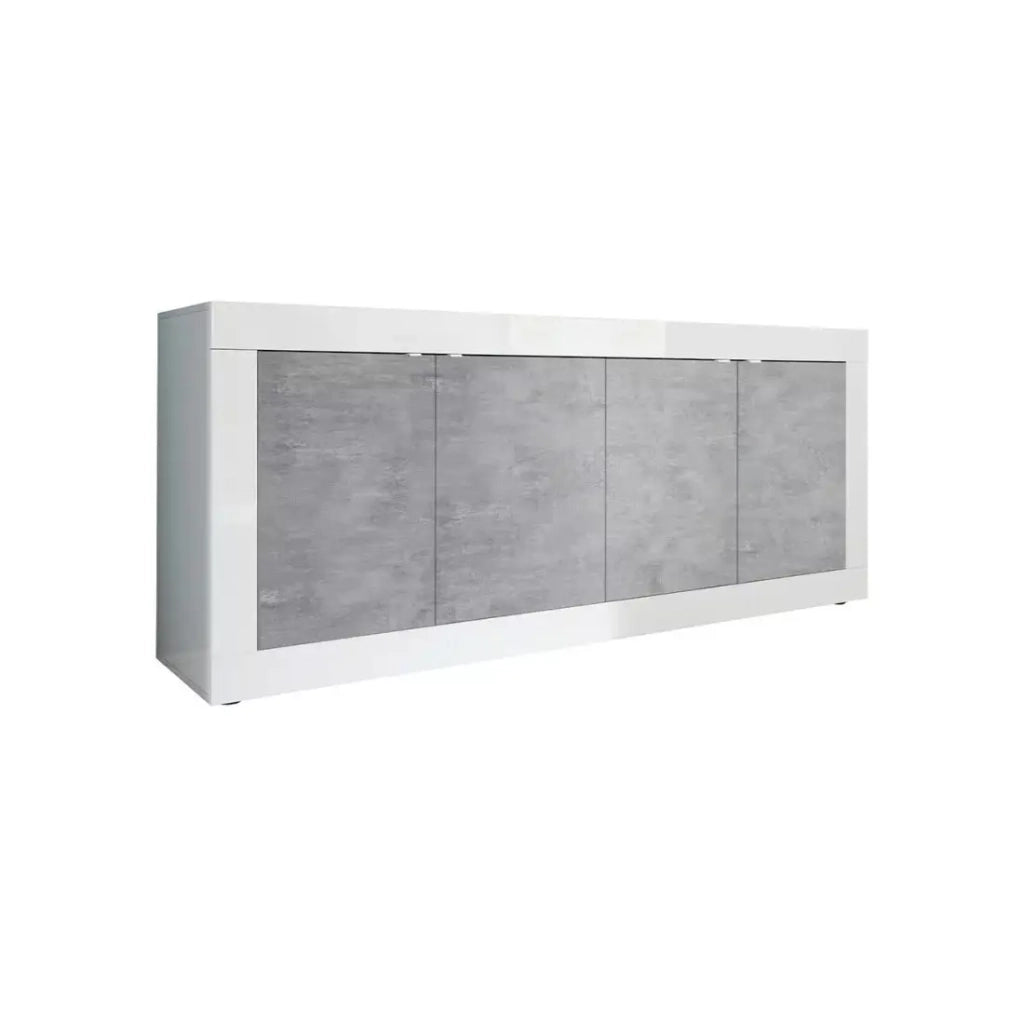 Buffet 4 porte, collezione ISORA, bianco lucido laccato/rovere chiaro, ideale per soggiorno moderno