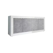 Buffet 4 porte, collezione ISORA, bianco lucido laccato/rovere chiaro, ideale per soggiorno moderno