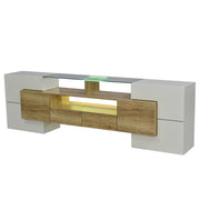 Mobile TV con 6 Ante; 2 Cassetti; 3 Vani e LED Multicolore; Bianco Lucido; 200¡Á35¡Á60 cm; in MDF; Naturale