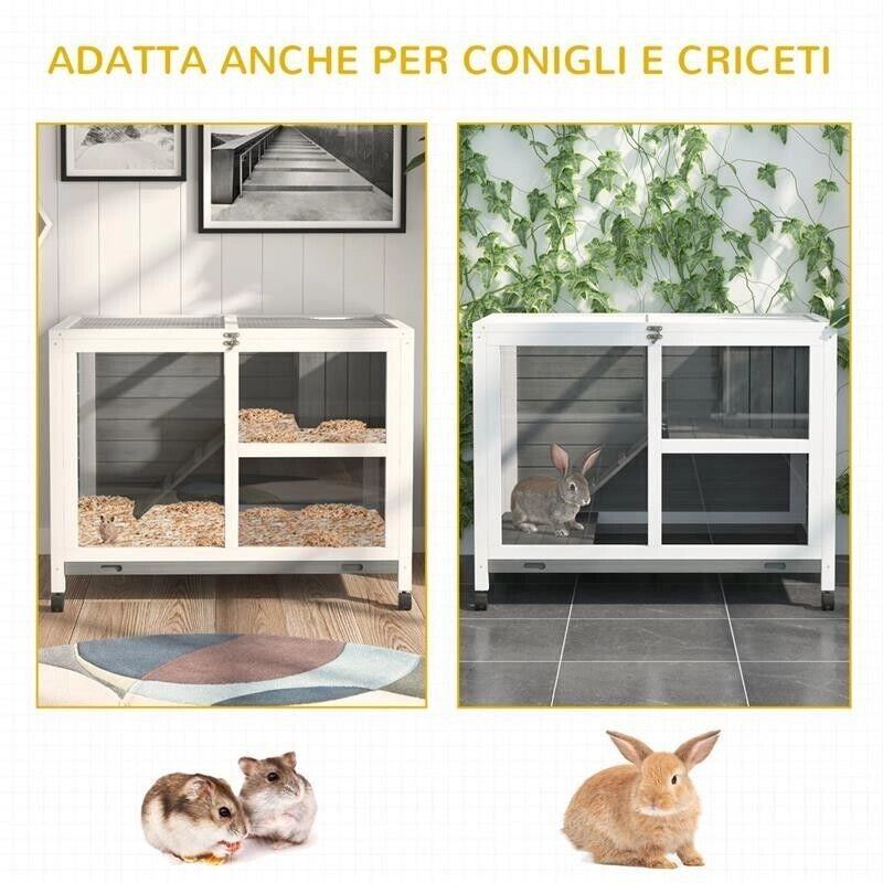 CONIGLIERA IN LEGNO 2 LIVELLI GABBIA PER CONIGLI E PORCELLINI D'INDIA