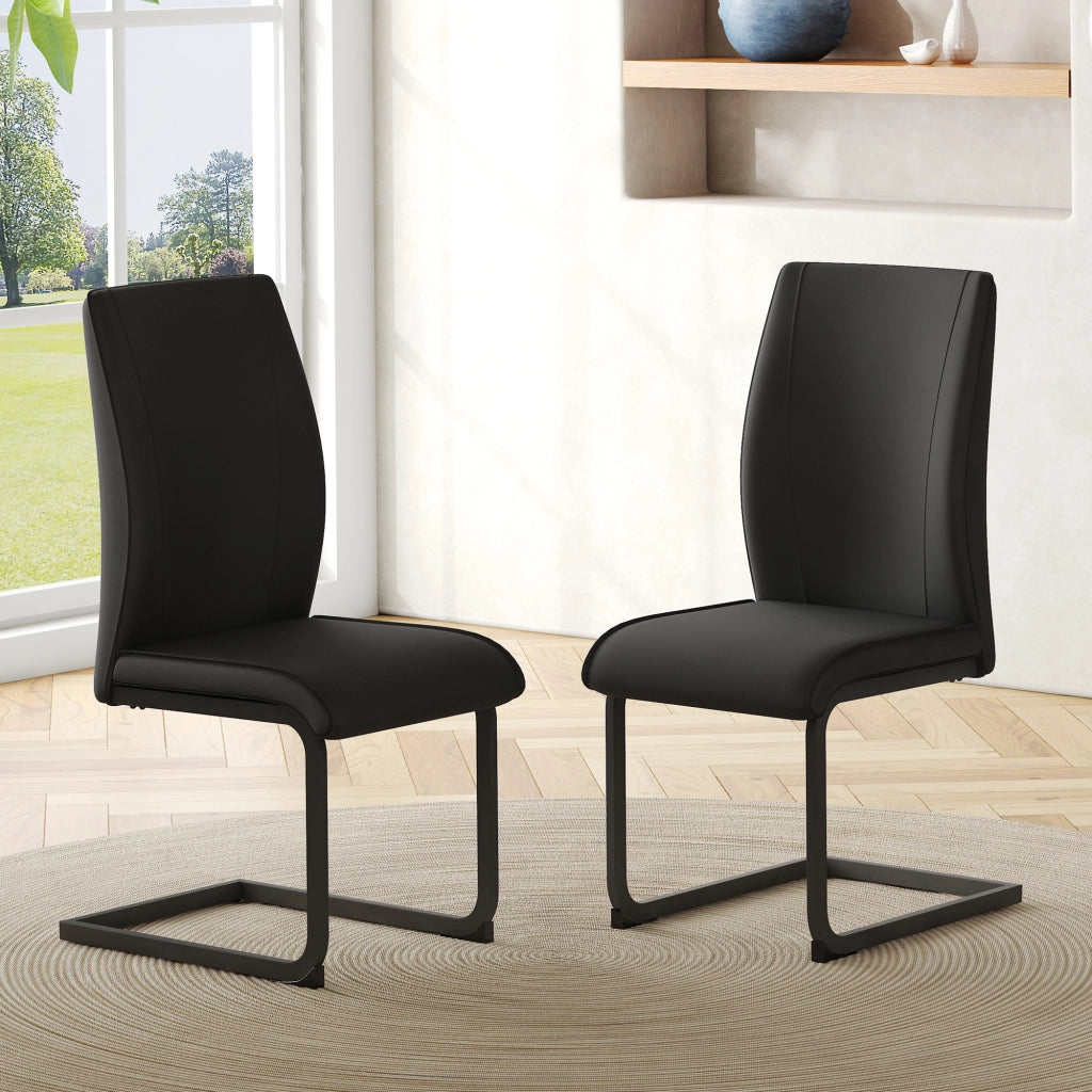 SEDIA da pranzo in similpelle nera e metallo, schienale ergonomico