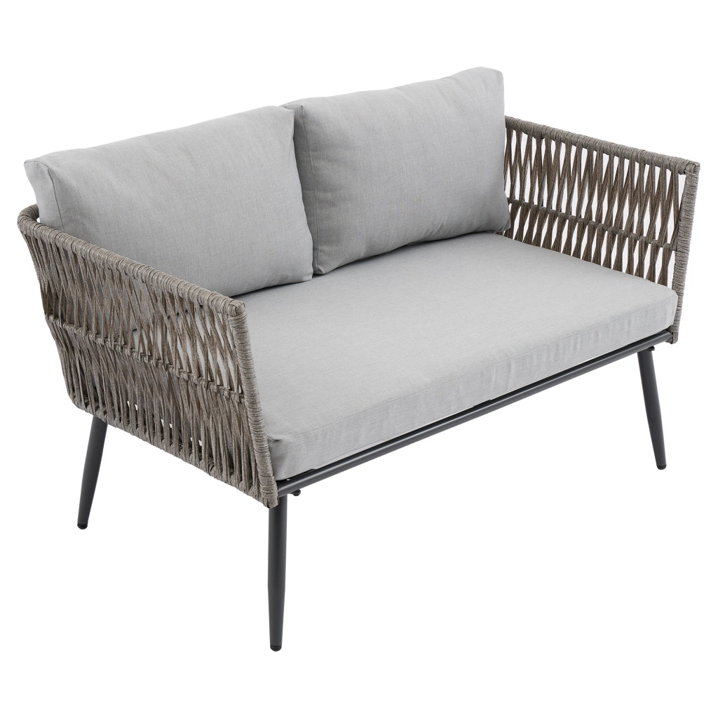 Salotto da Giardino con 1 Divano 2 Posti; 2 Poltrone e 1 Tavolino; per Terrazza; Acciaio Zincato; Poliestere; Grigio