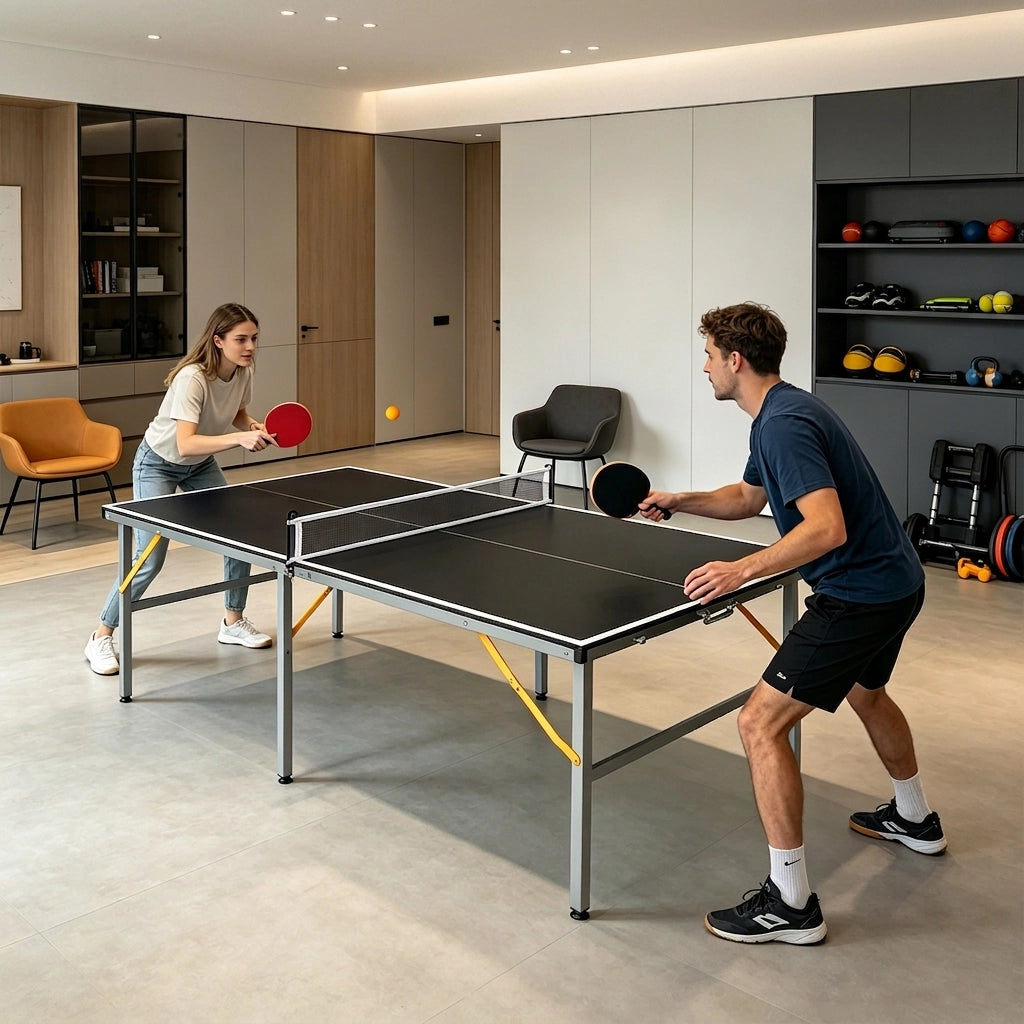 Tavolo da Ping Pong Pieghevole 182×91×76;2 cm 6 FT con Rete; 2 Racchette e 3 Palline; Nero