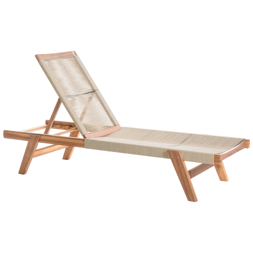 Lettino da giardino per piscina sdraio reclinabile in legno d'acacia corda beige esterno elegante