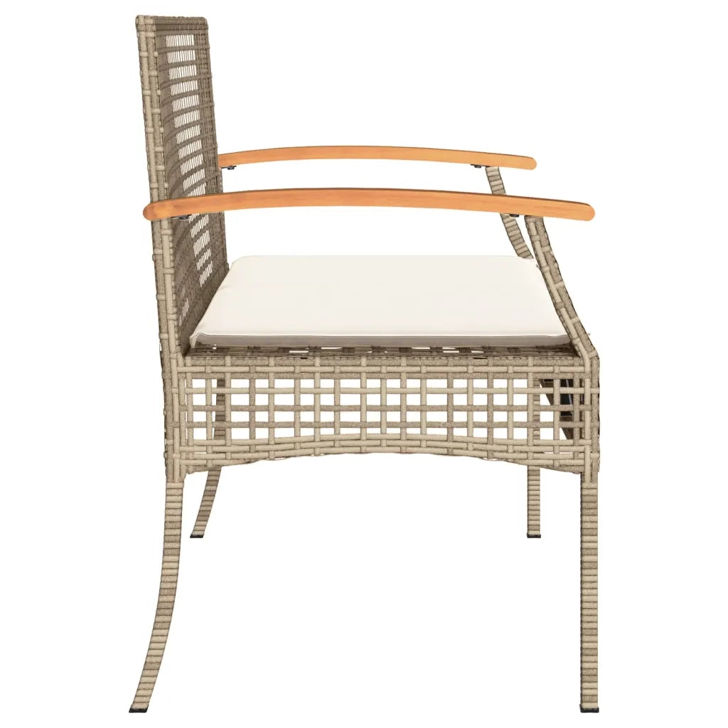 Panchina da Giardino | Panca da Giardino con Cuscino Beige Polyrattan e Legno Acacia