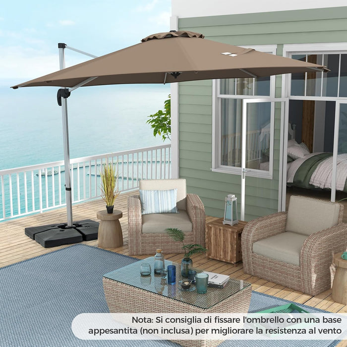 Ombrellone da Giardino 339 cm, Ombrello da Giardino Rotondo con Rotazione a 360°, Ombrellone da Giardino Inclinabile con Base, Ombrello da Sole per Giardino, Patio (Caffè)