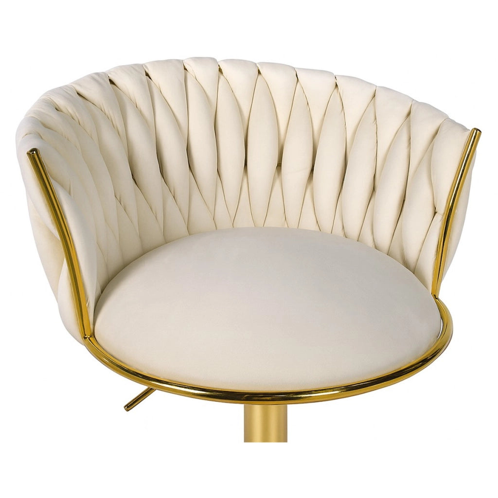 Sgabello da bar Mig in velluto beige e metallo dorato