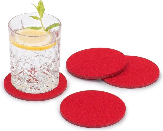 Onderzetters in vilt per 8 pezzi (colore selezionabile) rosso - sottofondi in veltro per tavolo e bar per sostegni per bicchieri e calici