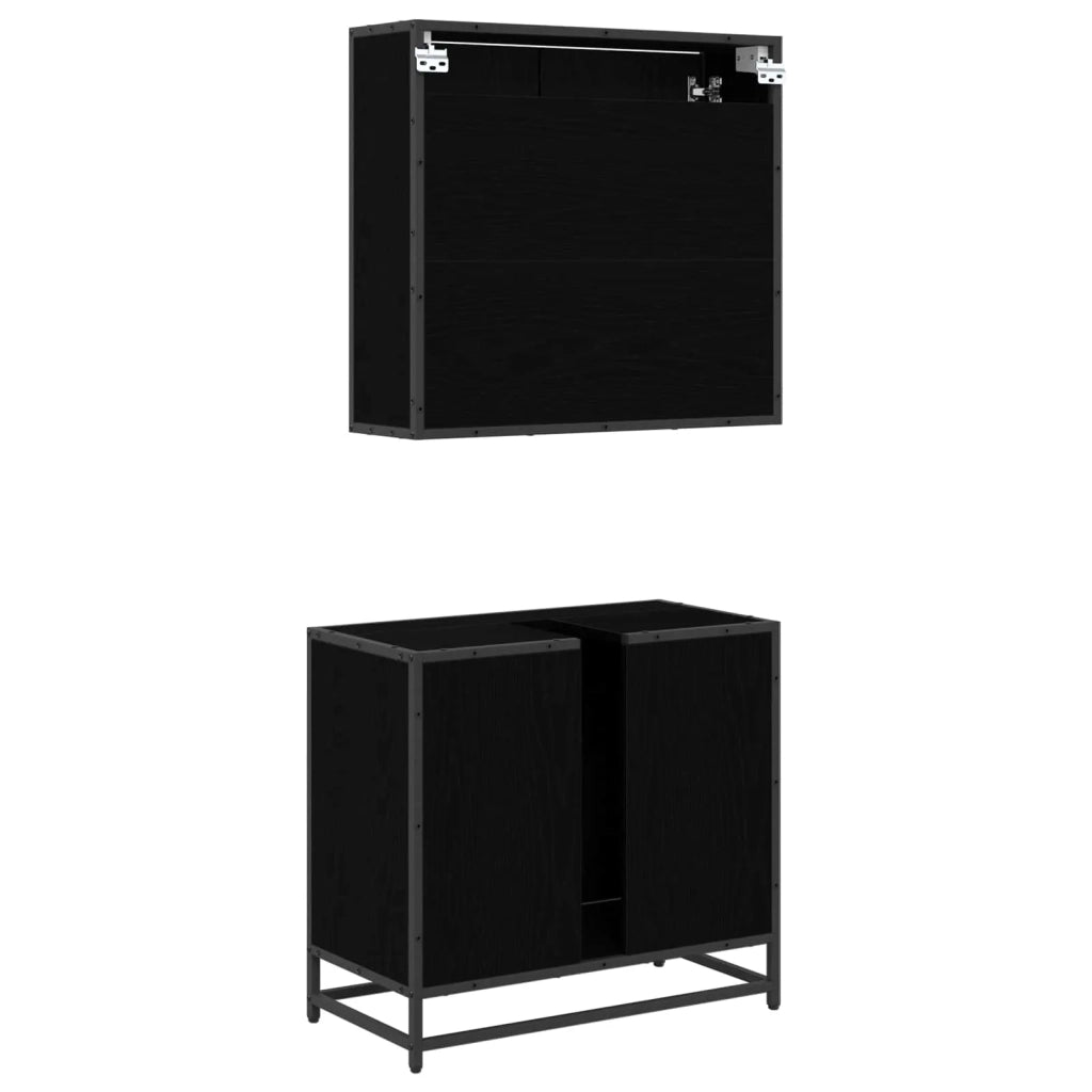 Set di mobili per il bagno 2 pcs Rovere Nero Legno multistrato 3402347