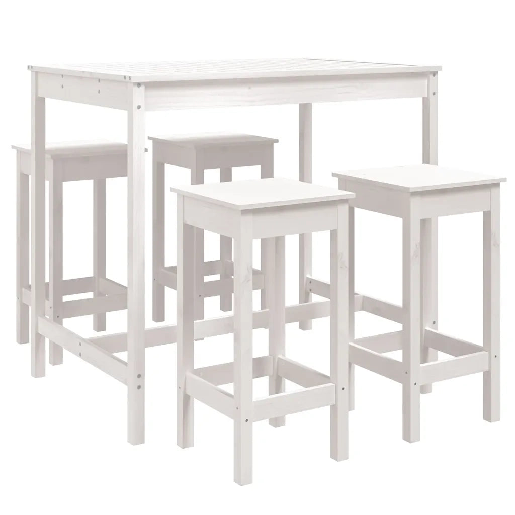 Set Bar da Giardino 5 pz | Set Salotto da Giardino Bianco in Legno Massello di Pino