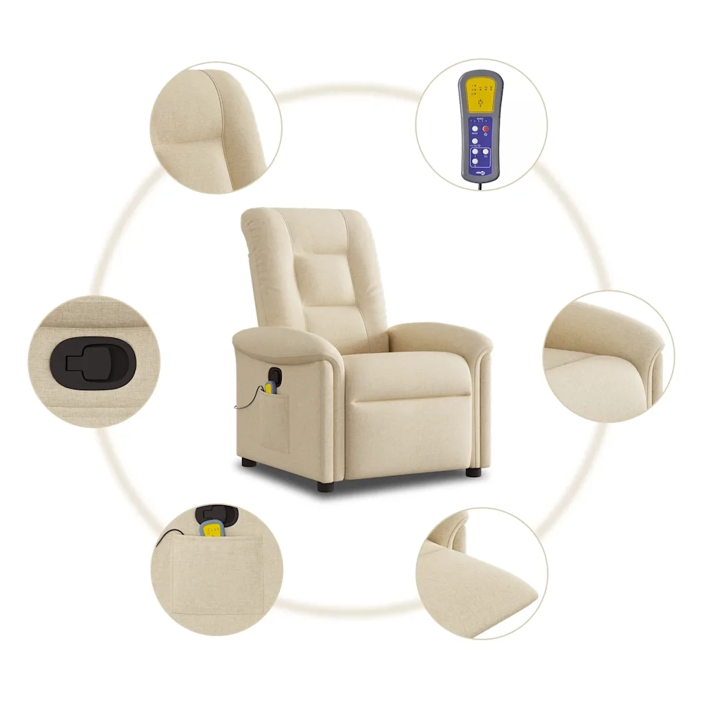 Poltrona Massaggiante Reclinabile Crema in Tessuto 4015634