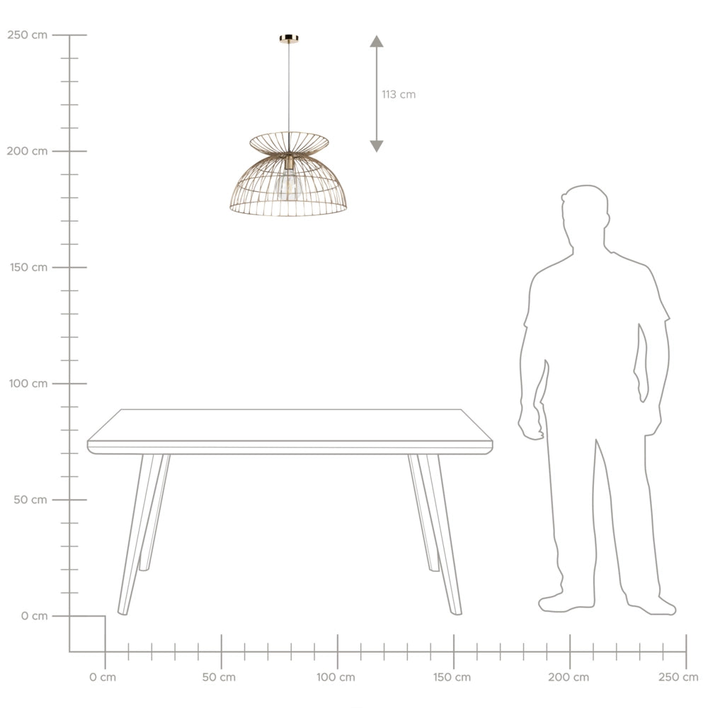Lampadario con paralume a forma di gabbia in ferro e ottone stile moderno contemporaneo