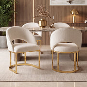 Set di 4 sedie da pranzo 59.0x56.0x80.0 cm con rivestimento bouclé e gambe in metallo beige e oro