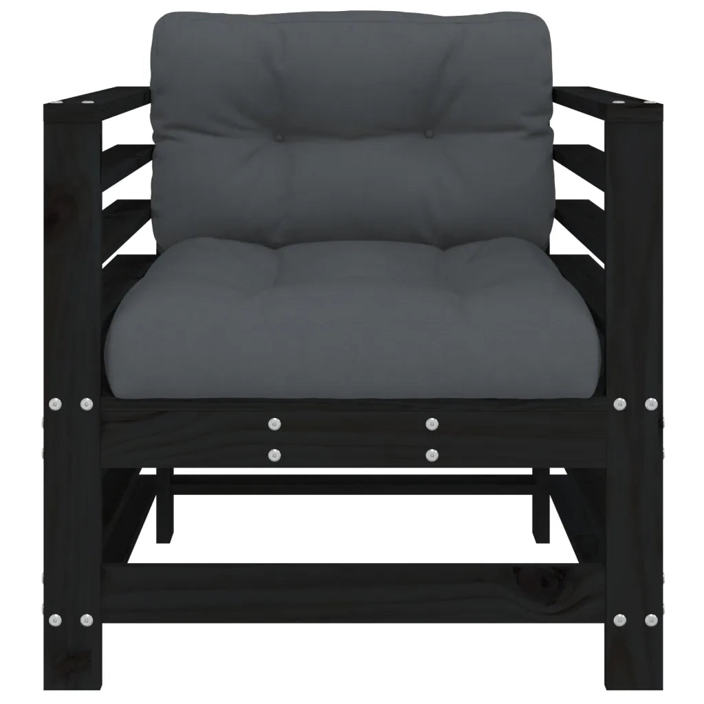 Sedia da patio-Sedie da Giardino con Cuscini 2pz Legno Massello di Pino Nero