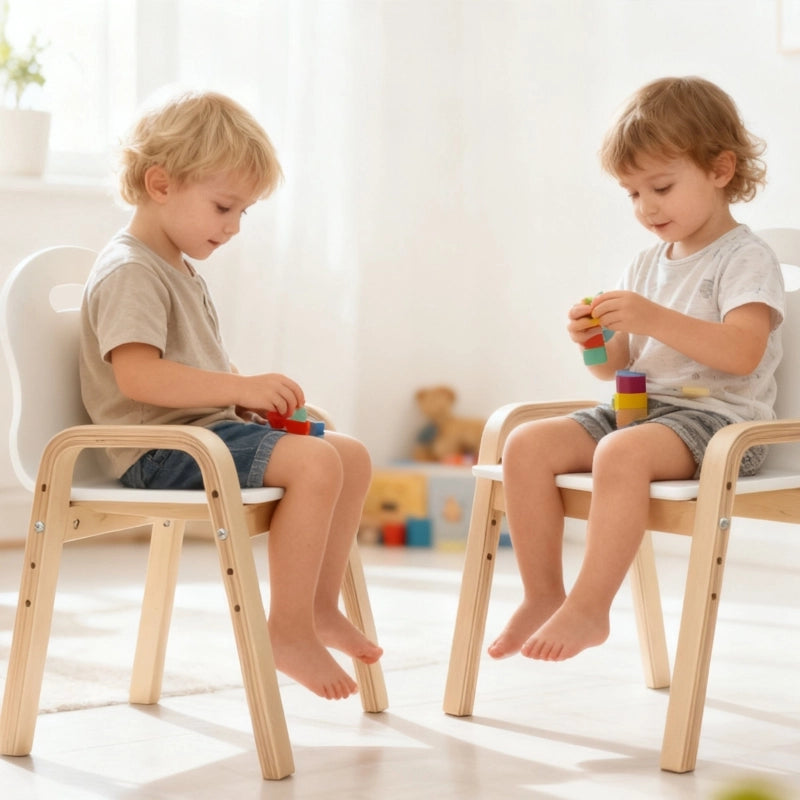 SEDIA PER BAMBINI Regolabile 39x34x49,5/53,5/57,5/61,5 cm Legno Bianco Set 2 pezzi