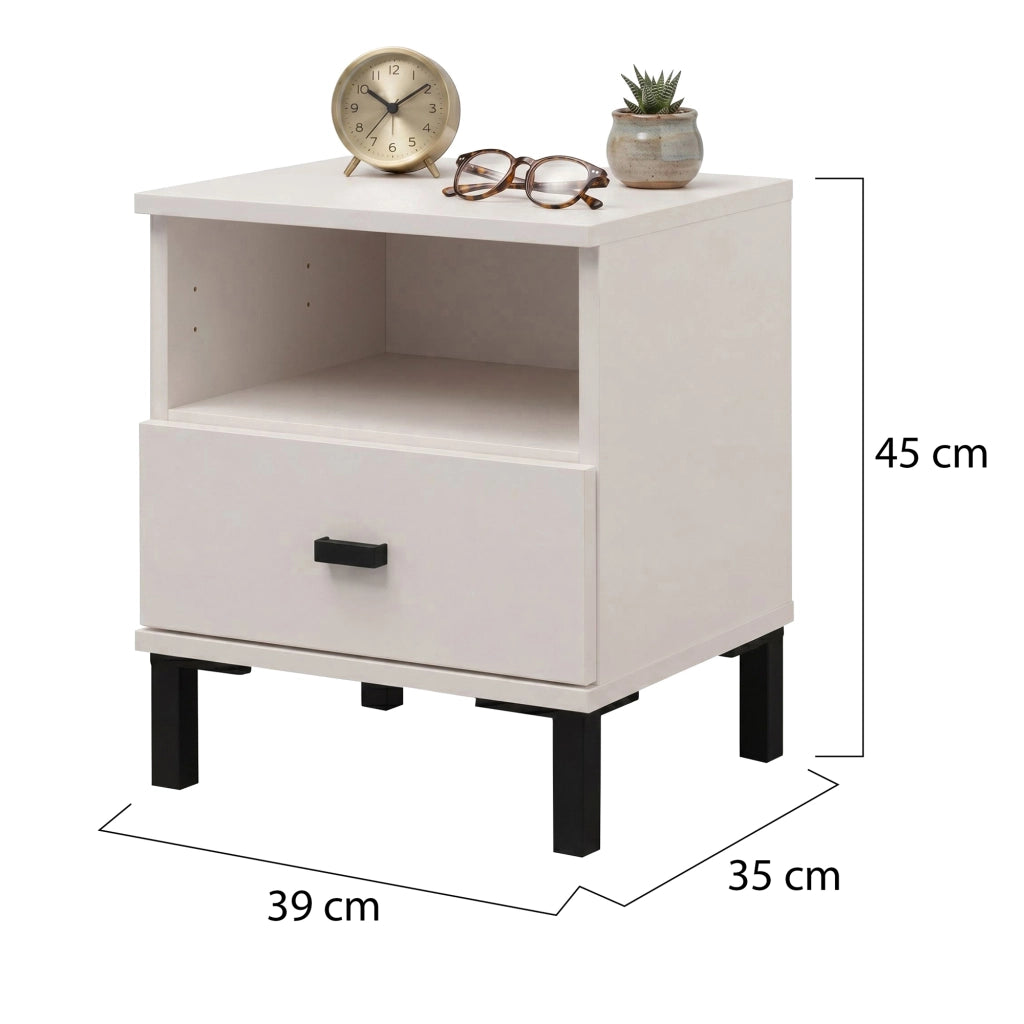 Ghadam, Comodino un Cassetto, 39x35x45h cm Bianco Crema