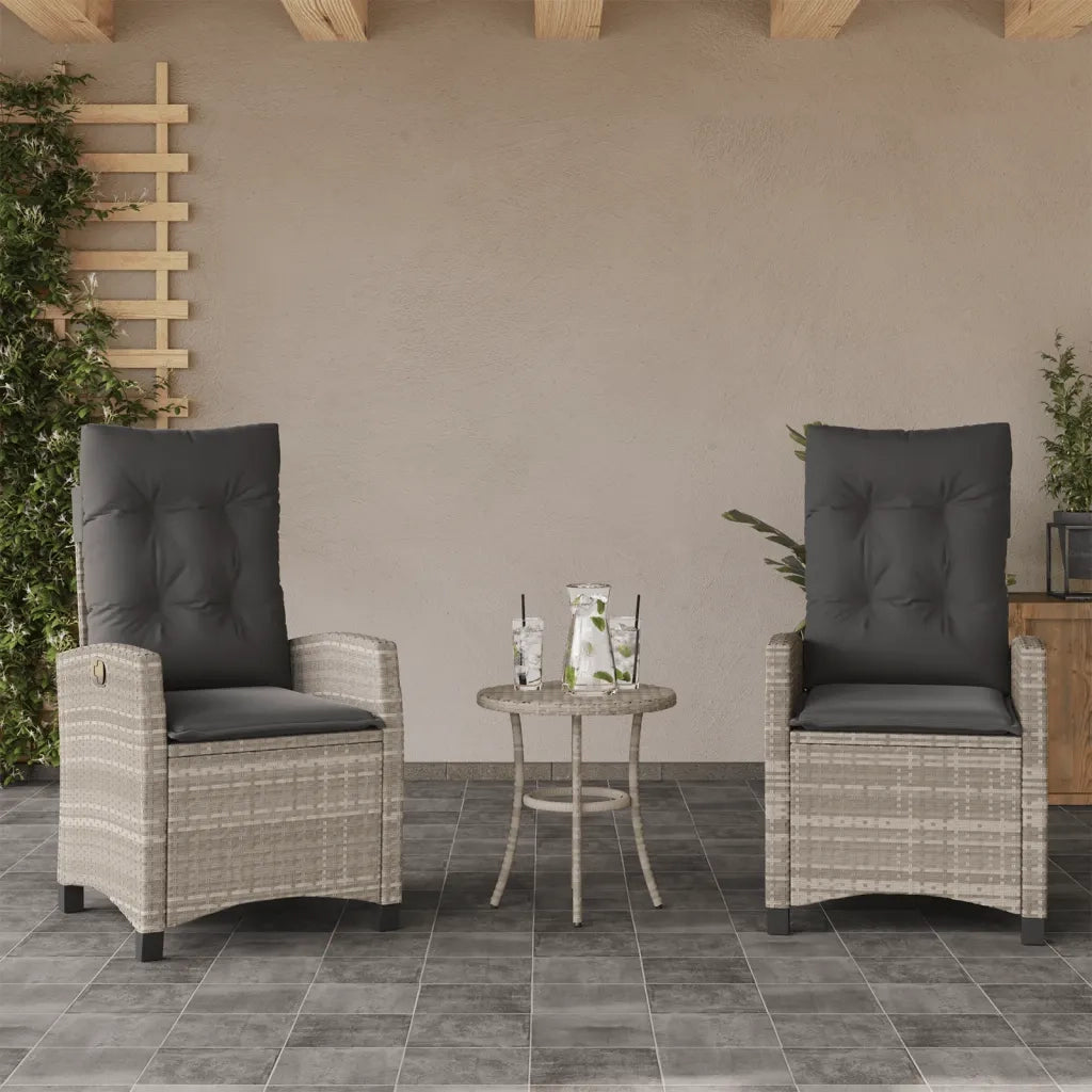 Set da Bistr¨° 3 pz | Set Salotto da Giardino con Cuscini Grigio Chiaro in Polyrattan