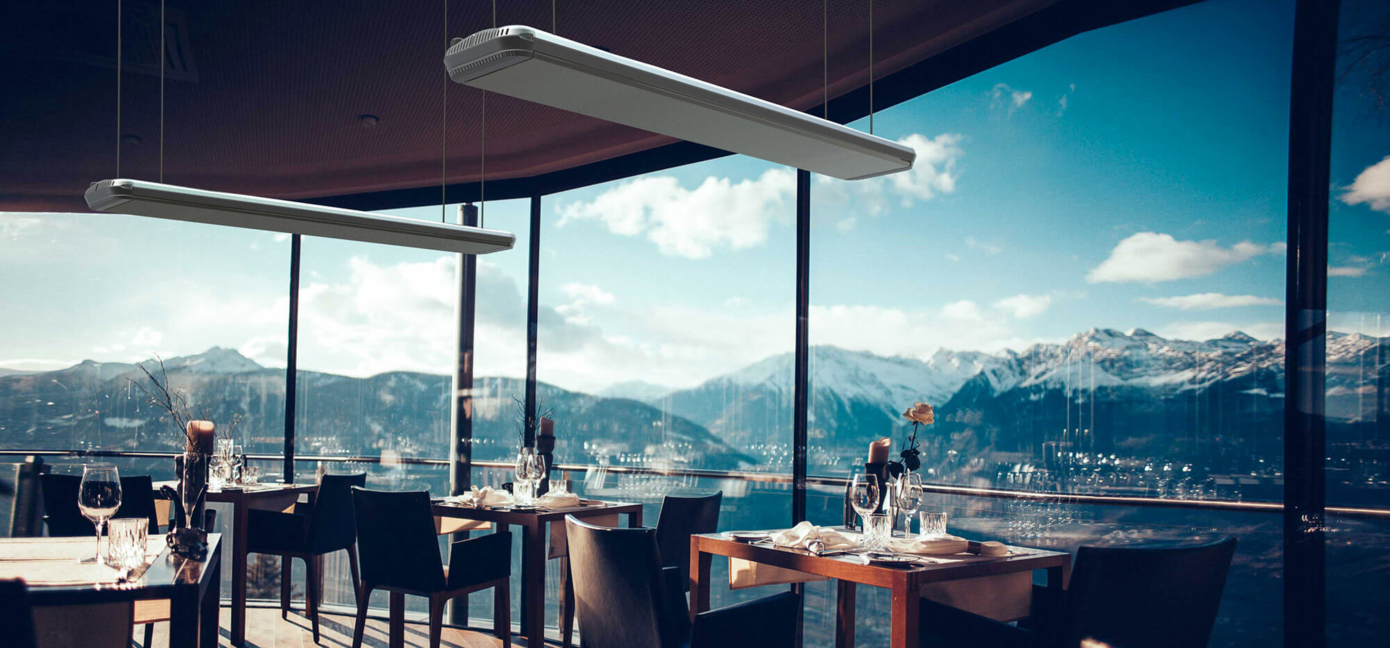 Stufa Elettrica ad Infrarossi 211x20,1x5,8 cm da Soffitto 3200W in Alluminio Dimmerabile Moel Hot-Top Silver