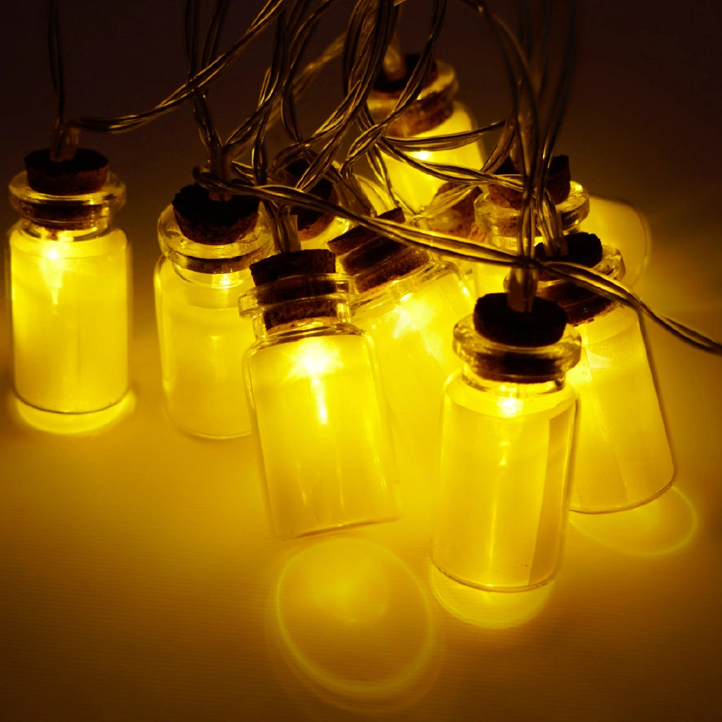 Catena 2 metri luminosa bottigline a batteria con 10 microled luce calda