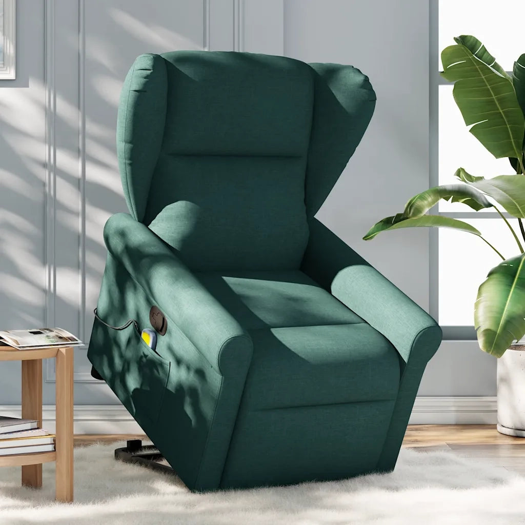 Poltrona Alzapersona Massaggiante Verde Scuro in Tessuto 3303390