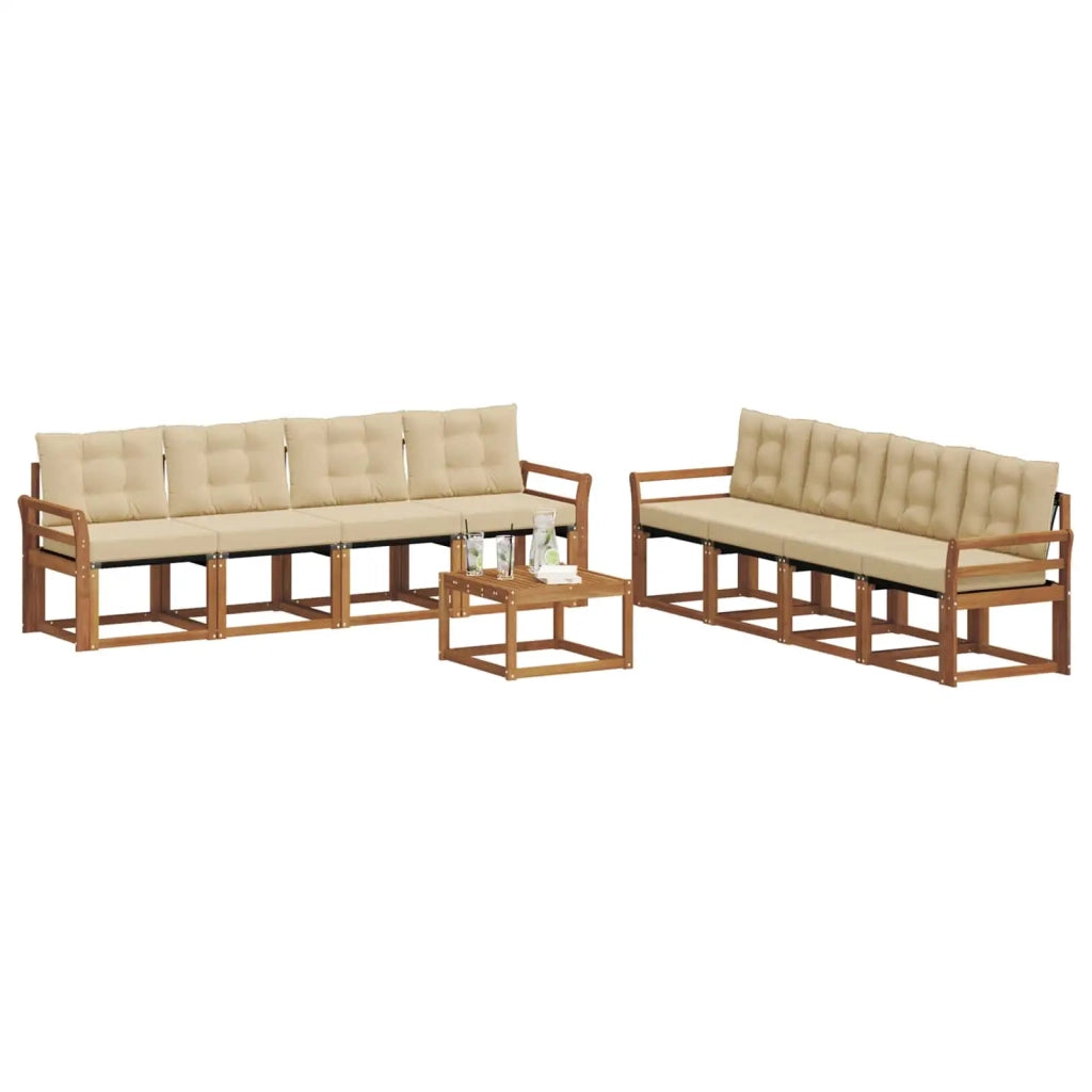 Set di divani da esterno con cuscino 9 pcs Naturale e Beige 3368524