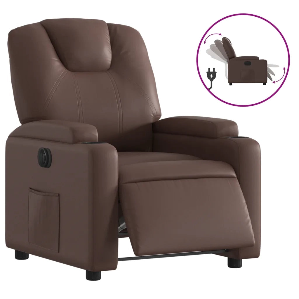 Divano Sedia-Poltrona Reclinabile Elettrica Marrone in Similpelle 298289