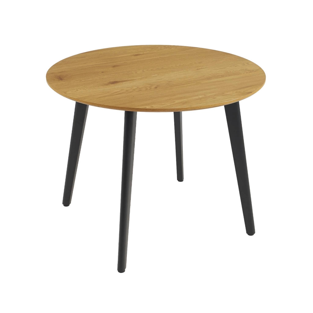 Tavolo da pranzo rotondo effetto legno con gambe in metallo nero 4