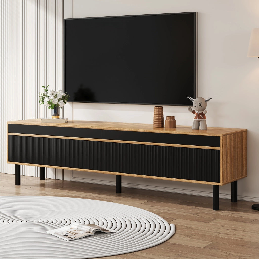 Mobile TV con 4 Ante ¨C MINIMAL ¨C Nero/Legno Naturale, 170x38x47 cm