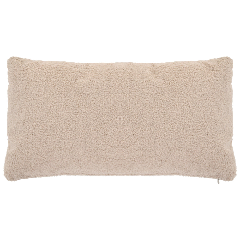 Chaise longue in tessuto bouclè beige per soggiorno, per il relax, con gambe effetto legno, stile scandinavo moderno