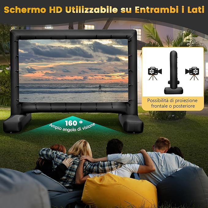 Schermo Proiettore Gonfiabile 16:9, Schermo Gonfiabile per Esterni con Soffiatore, Schermi di Proiezione con Borsa per Trasporto e Picchetti, 317x179 CM (Modello 2)